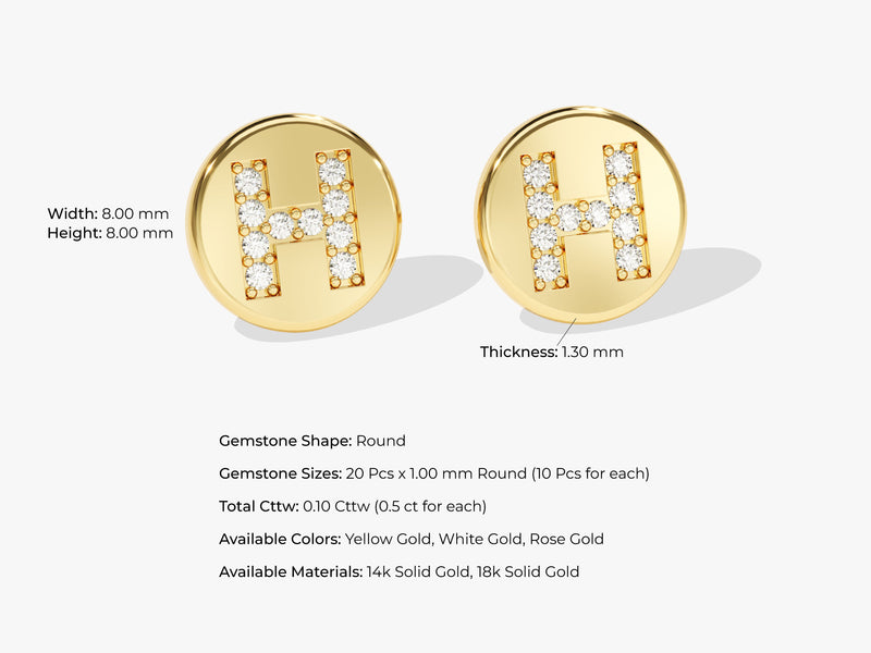 14k Solid Gold Pave Diamond Initial Earrings