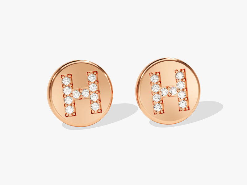 14k Solid Gold Pave Diamond Initial Earrings