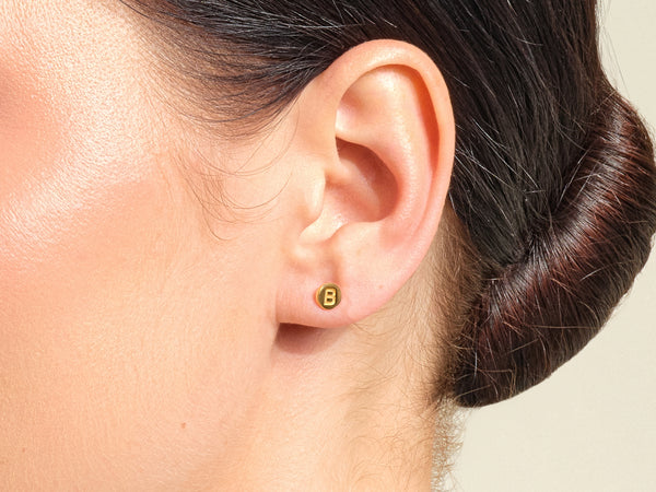 14k Solid Gold Plain Initial Stud Earrings