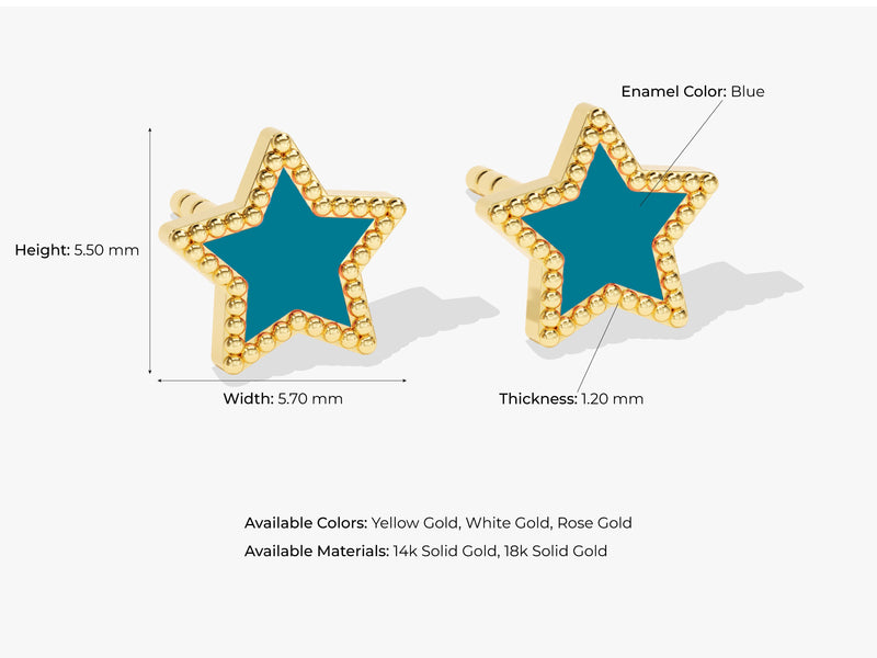 14k Solid Gold Milgrain Blue Enamel Star Earrings