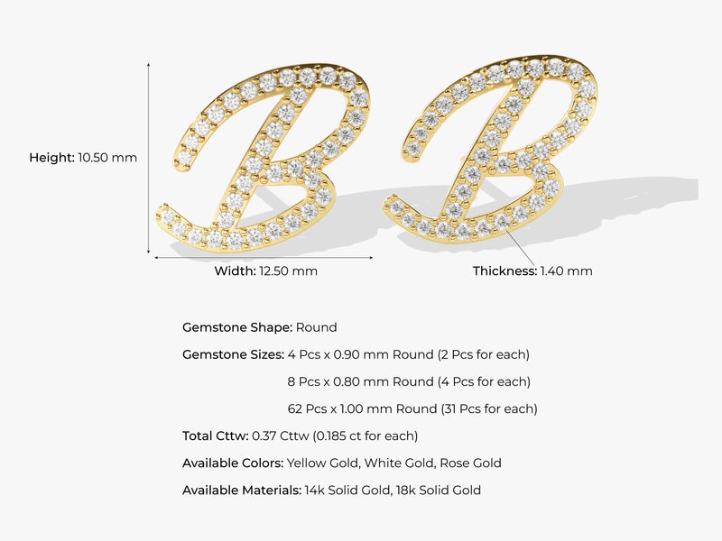 14k Solid Gold Curved Initial Diamond Earrings