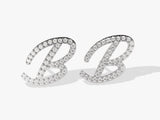 14k Solid Gold Curved Initial Diamond Earrings