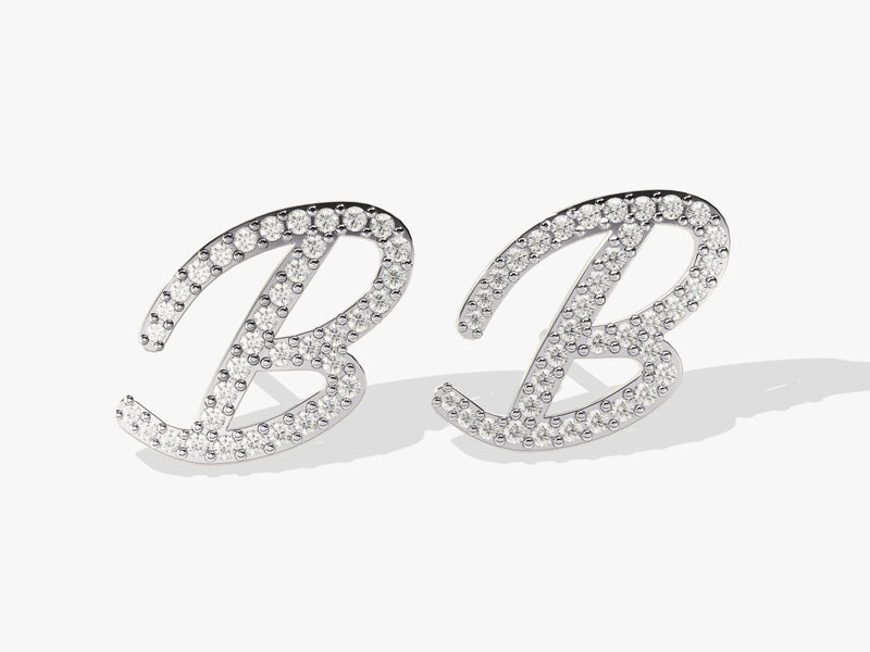 14k Solid Gold Curved Initial Diamond Earrings