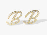 14k Solid Gold Curved Initial Diamond Earrings