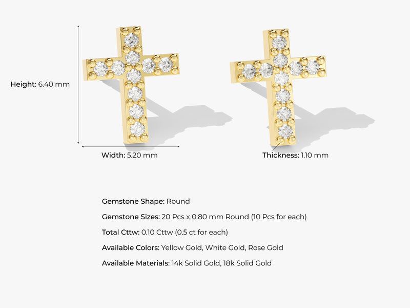 14k Solid Gold Pave Diamond Cross Earrings