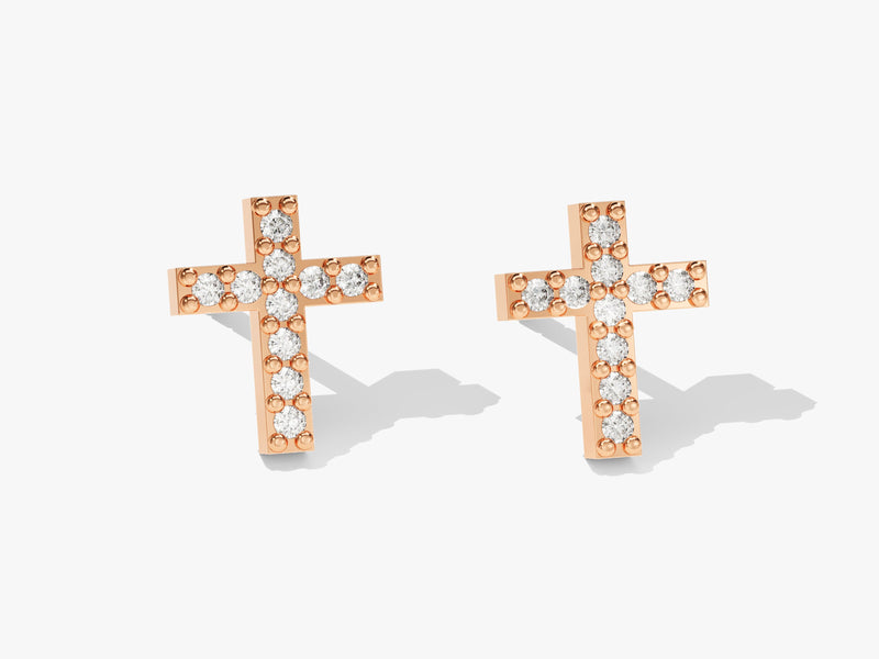 14k Solid Gold Pave Diamond Cross Earrings