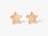 14k Solid Gold Flush Set Diamond Star Earrings