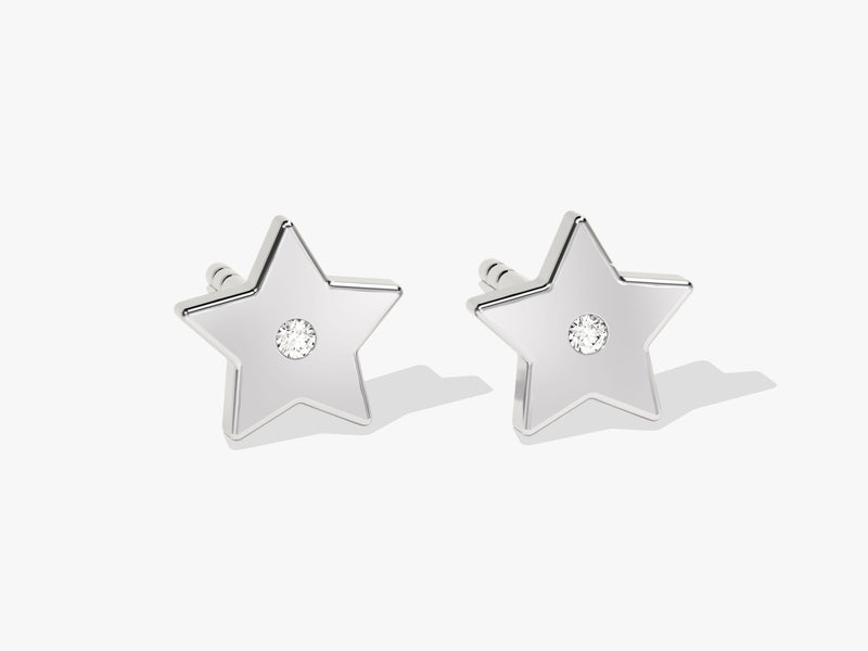 14k Solid Gold Flush Set Diamond Star Earrings