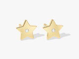 14k Solid Gold Flush Set Diamond Star Earrings