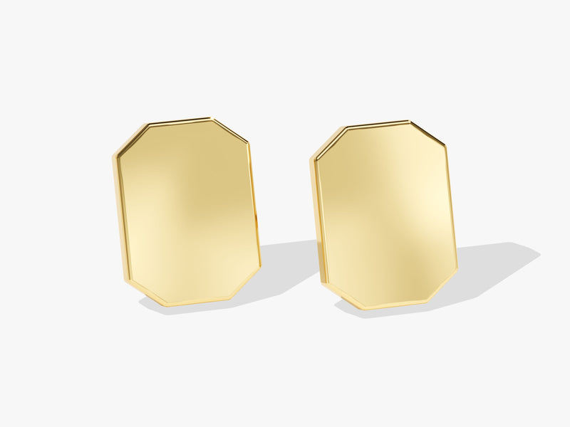 14k Solid Gold Engravable Octagon Earrings