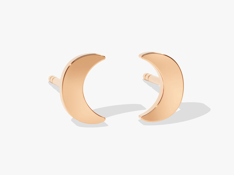 14k Solid Gold Mini Crescent Moon Stud Earrings