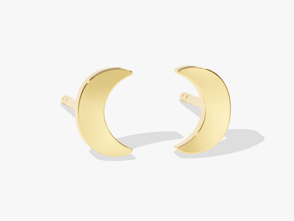 14k Solid Gold Mini Crescent Moon Stud Earrings