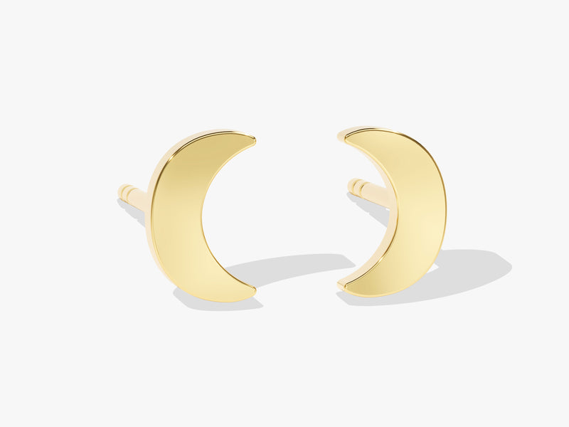 14k Solid Gold Mini Crescent Moon Stud Earrings