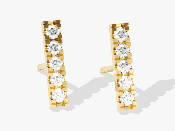 14k Solid Gold Vertical Bar Diamond Earrings