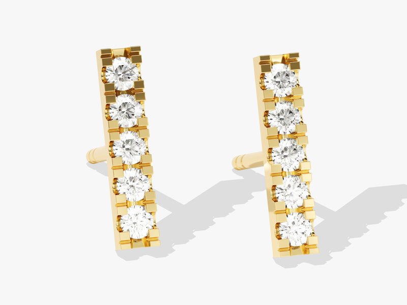 14k Solid Gold Vertical Bar Diamond Earrings