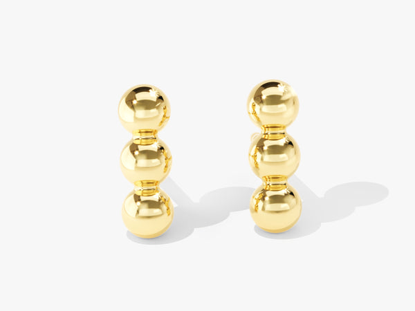 14k Solid Gold Triple Ball Stud Earrings