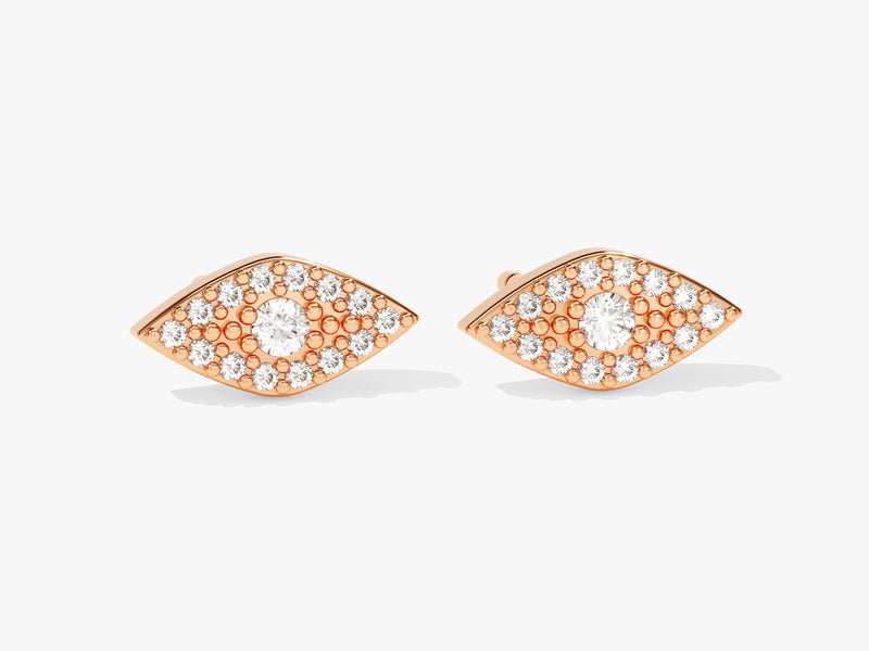 14k Solid Gold Pave Diamond Evil Eye Stud Earrings