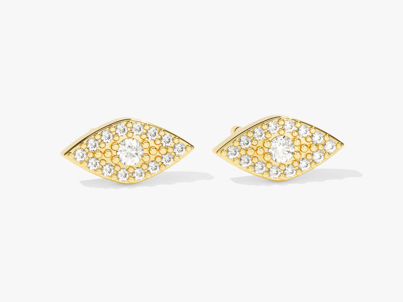 14k Solid Gold Pave Diamond Evil Eye Stud Earrings