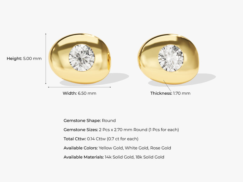 14k Solid Gold Flush Set Diamond Stud Earrings