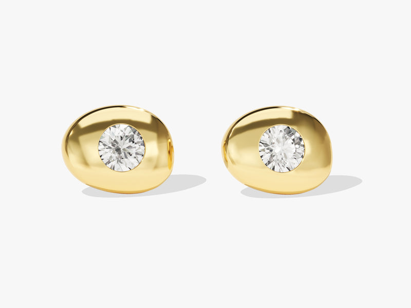 14k Solid Gold Flush Set Diamond Stud Earrings