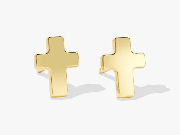 14k Solid Gold Mini Cross Stud Earrings