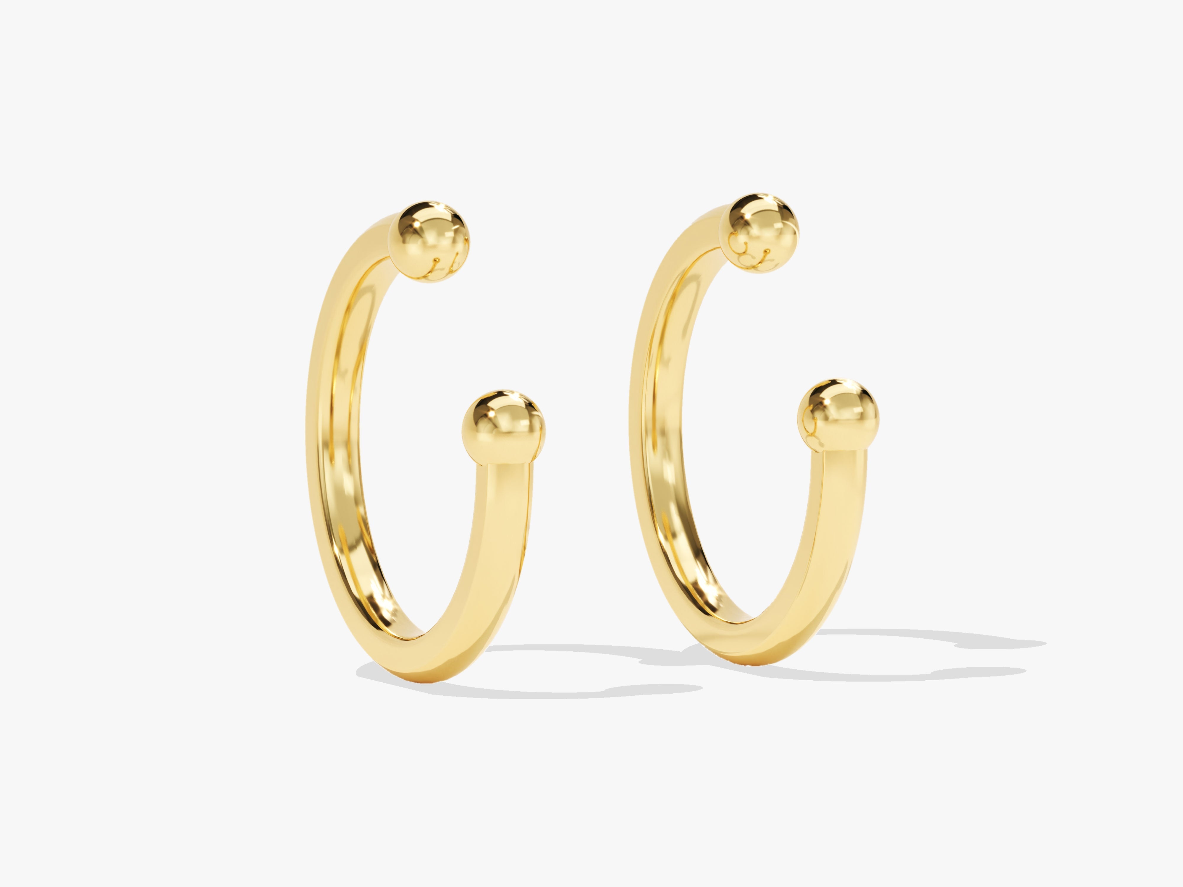 Gold hoop earrings with ball ends, fine jewelry for women