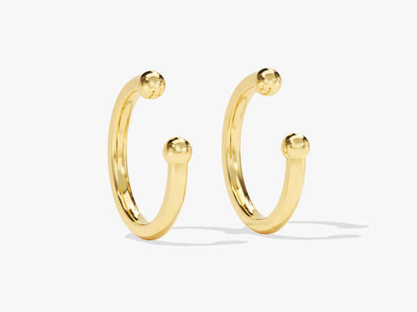Gold hoop earrings with ball ends, fine jewelry for women