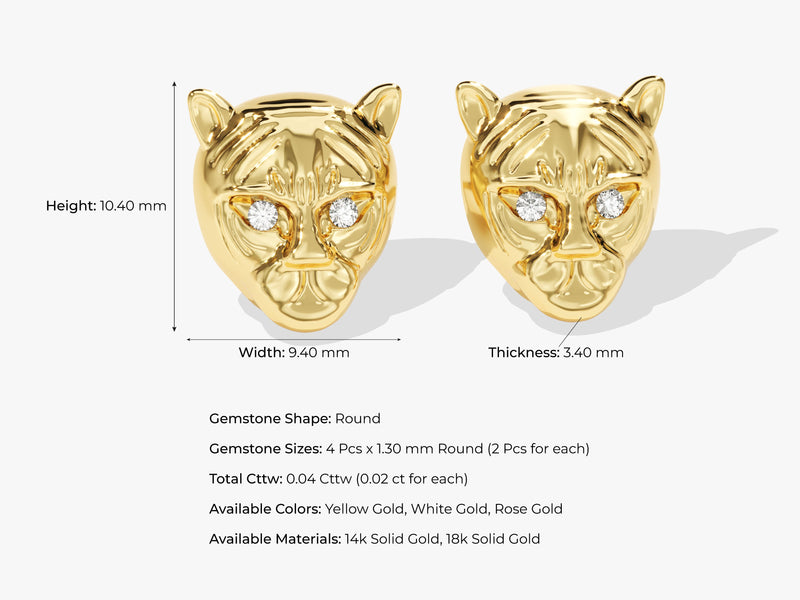 14k Solid Gold Tiger Earrings