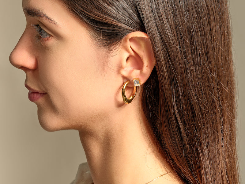 14k Solid Gold Sculpted Hoop Earrings