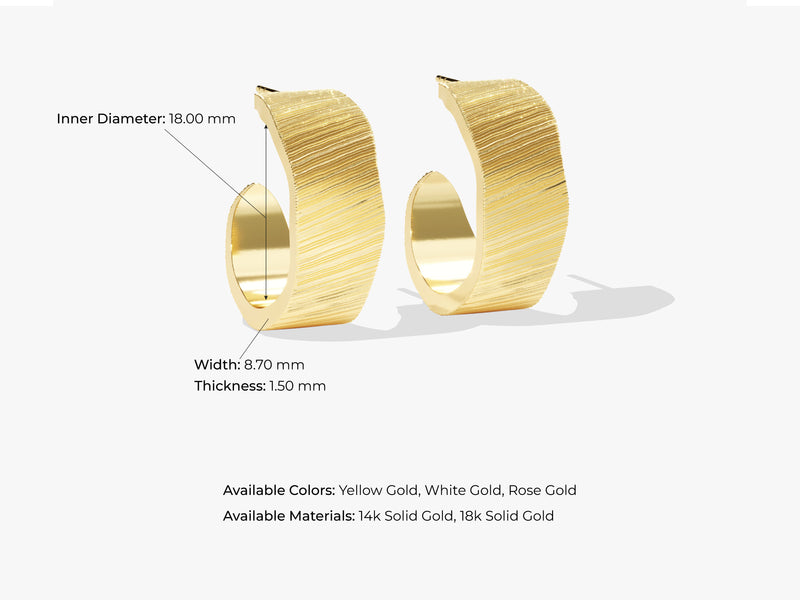 14k Solid Gold Scratched Hoop Earrings