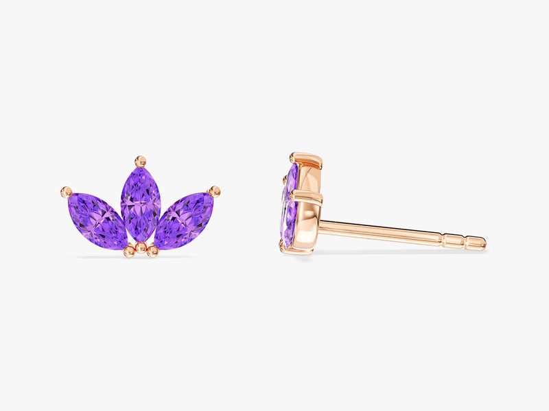 Amethyst Marquise Crown Stud Earrings in 14k Solid Gold
