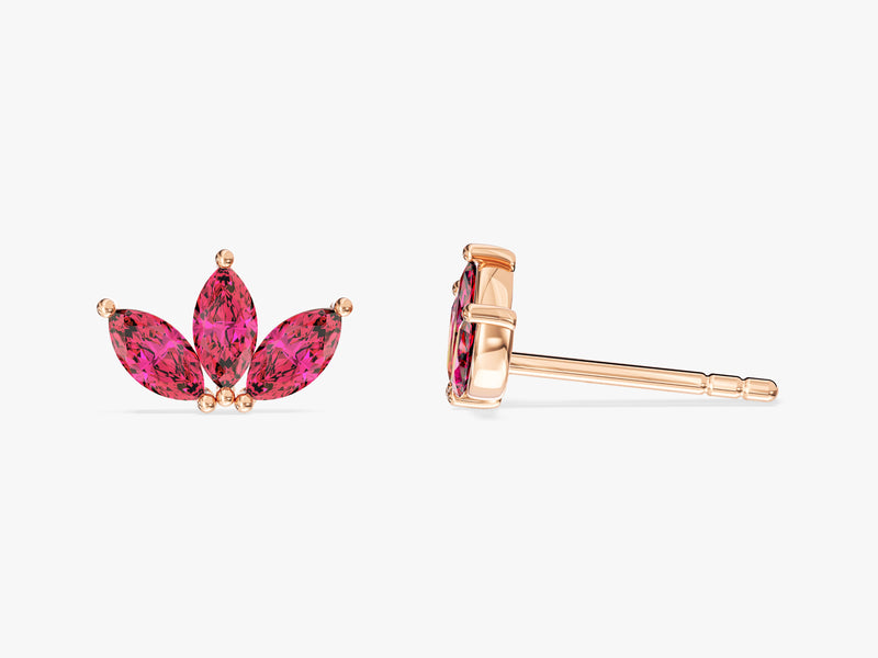 Ruby Marquise Crown Stud Earrings in 14k Solid Gold