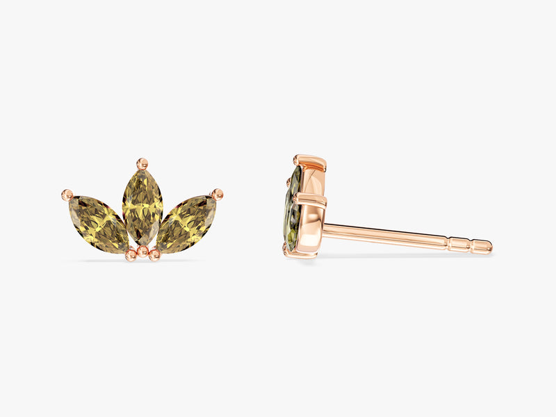 Peridot Marquise Crown Stud Earrings in 14k Solid Gold