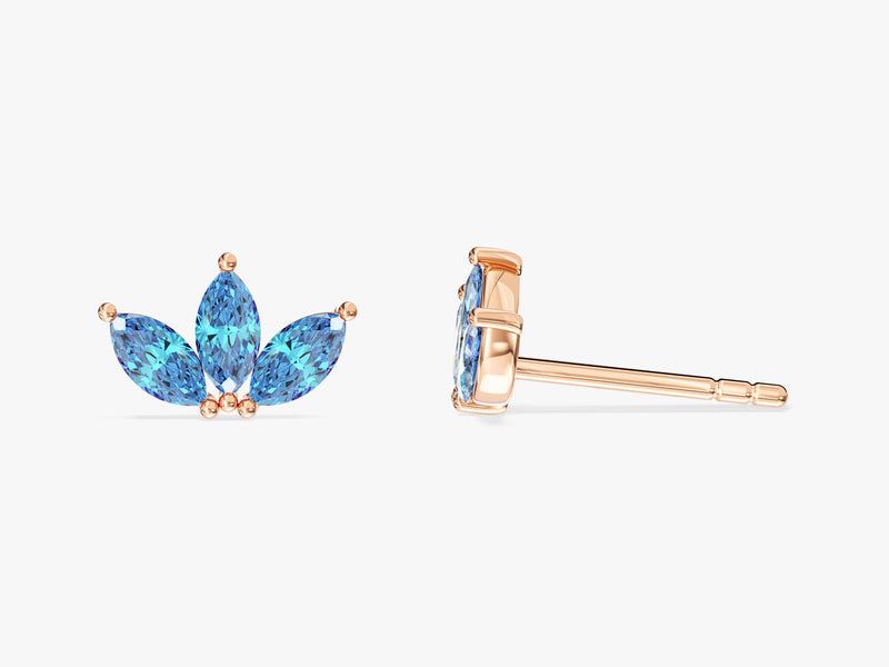 Blue Topaz Marquise Crown Stud Earrings in 14k Solid Gold