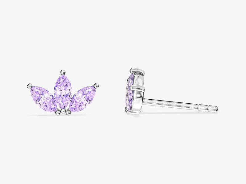 Alexandrite Marquise Crown Stud Earrings in 14k Solid Gold