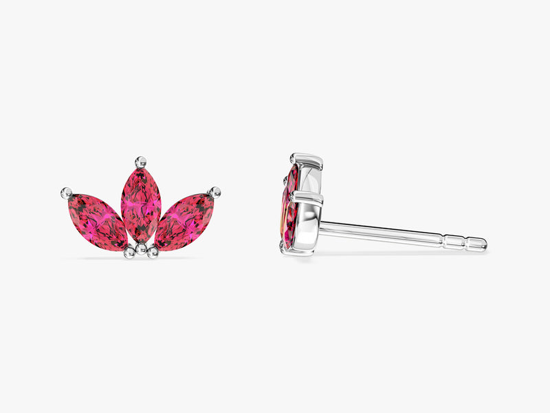 Ruby Marquise Crown Stud Earrings in 14k Solid Gold