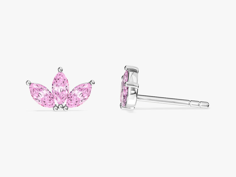 Pink Tourmaline Marquise Crown Stud Earrings in 14k Solid Gold