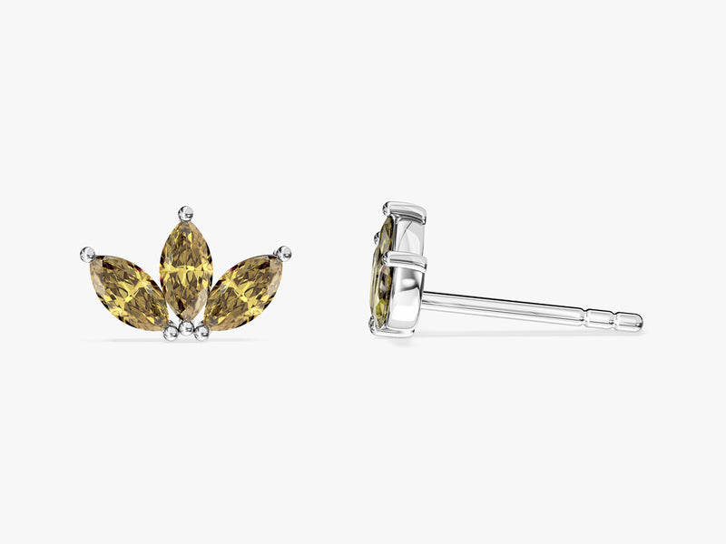 Peridot Marquise Crown Stud Earrings in 14k Solid Gold