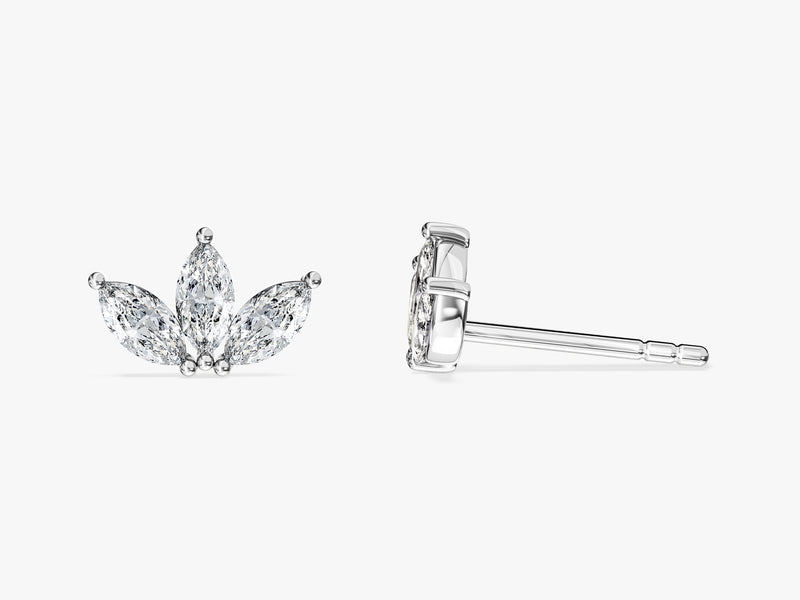 Diamond Birthstone Marquise Crown Stud Earrings in 14k Solid Gold