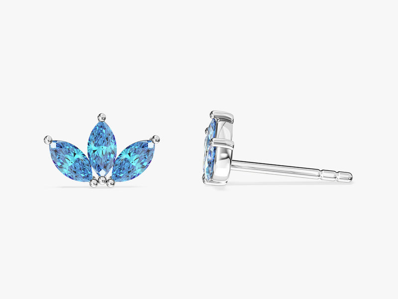 Blue Topaz Marquise Crown Stud Earrings in 14k Solid Gold