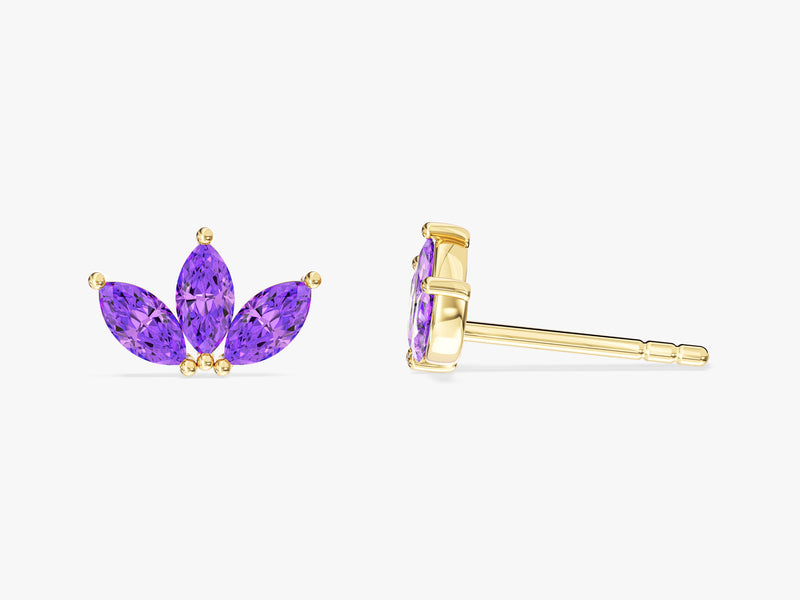 Amethyst Marquise Crown Stud Earrings in 14k Solid Gold