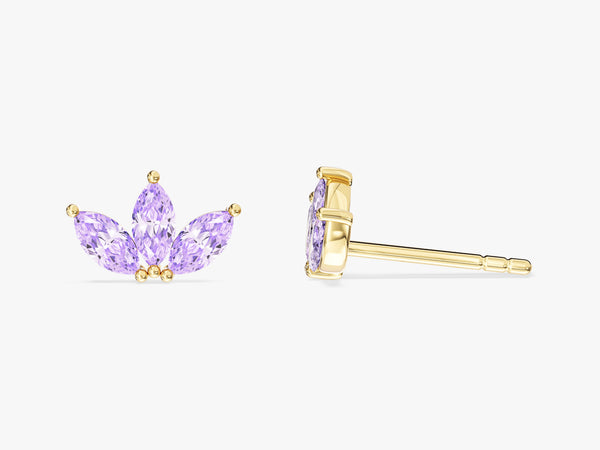Alexandrite Marquise Crown Stud Earrings in 14k Solid Gold