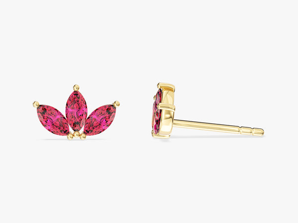 Ruby Marquise Crown Stud Earrings in 14k Solid Gold