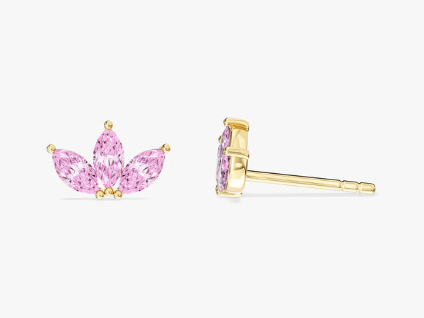 Pink Tourmaline Marquise Crown Stud Earrings in 14k Solid Gold