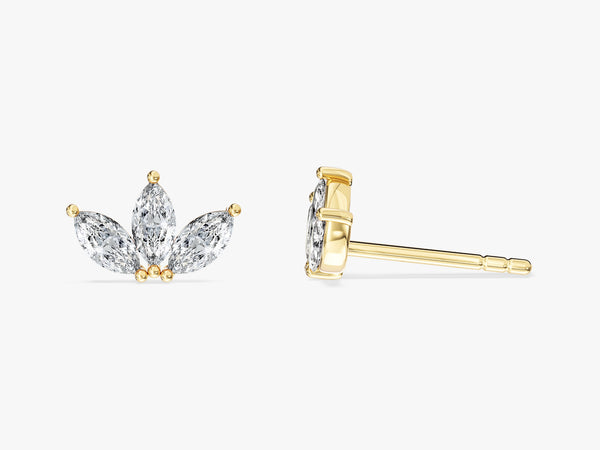 Diamond Birthstone Marquise Crown Stud Earrings in 14k Solid Gold