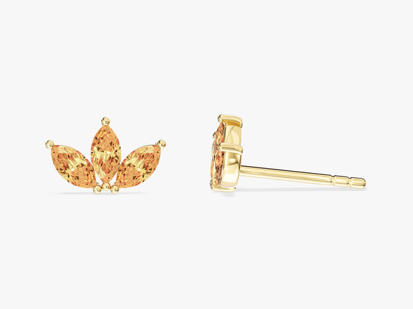 Citrine Marquise Crown Stud Earrings in 14k Solid Gold