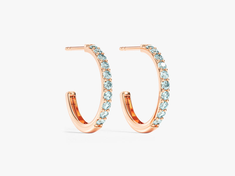 Aquamarine Huggies in 14k Solid Gold
