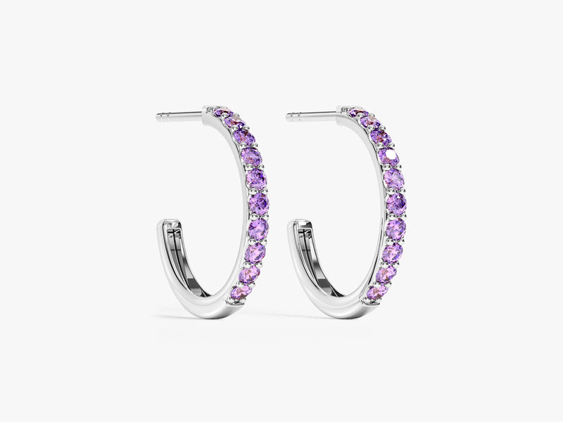 Amethyst Huggies in 14k Solid Gold