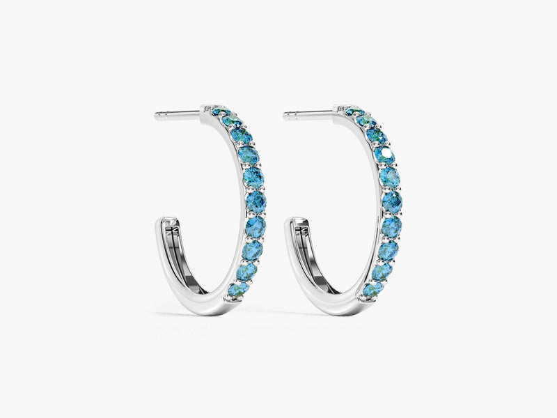 Blue Topaz Huggies in 14k Solid Gold