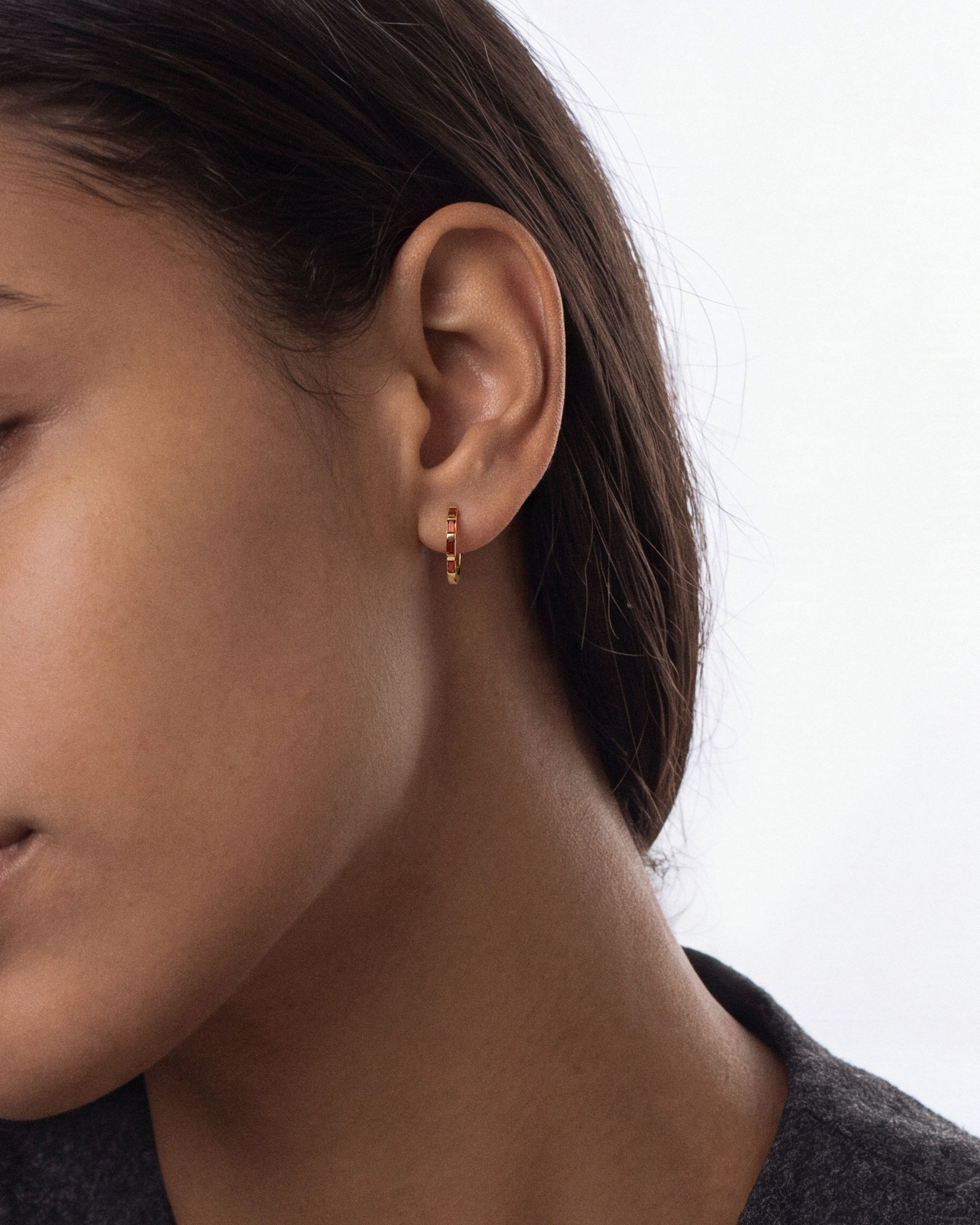 Baguette Birthstone Hoop Earrings